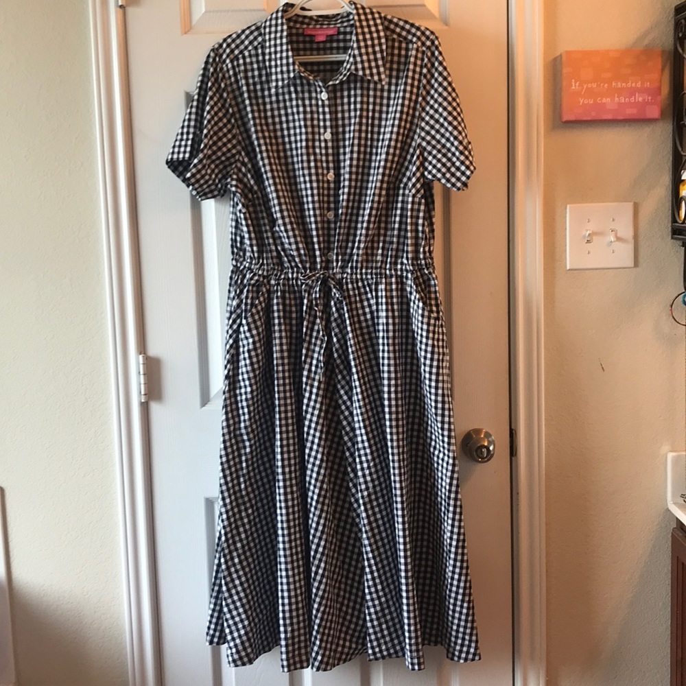 Black and white checked shirt dress